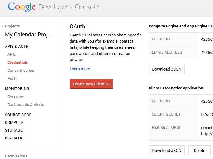 Screenshot Google API Einstellungen